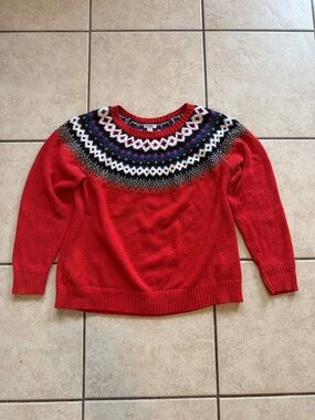 Old Navy Red Fair Isle Yoke Crew Sweater